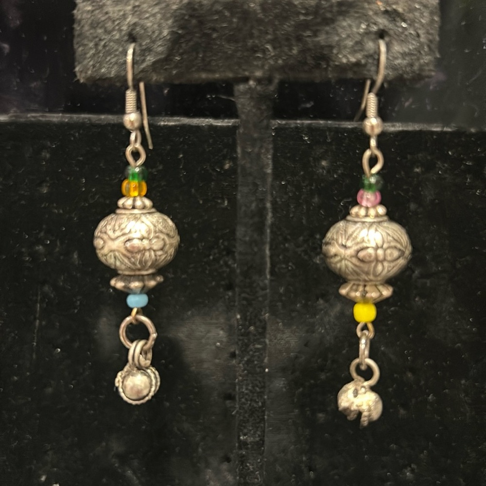 Vintage Bohemian Antiqued Silver Bead Earrings-Boutique